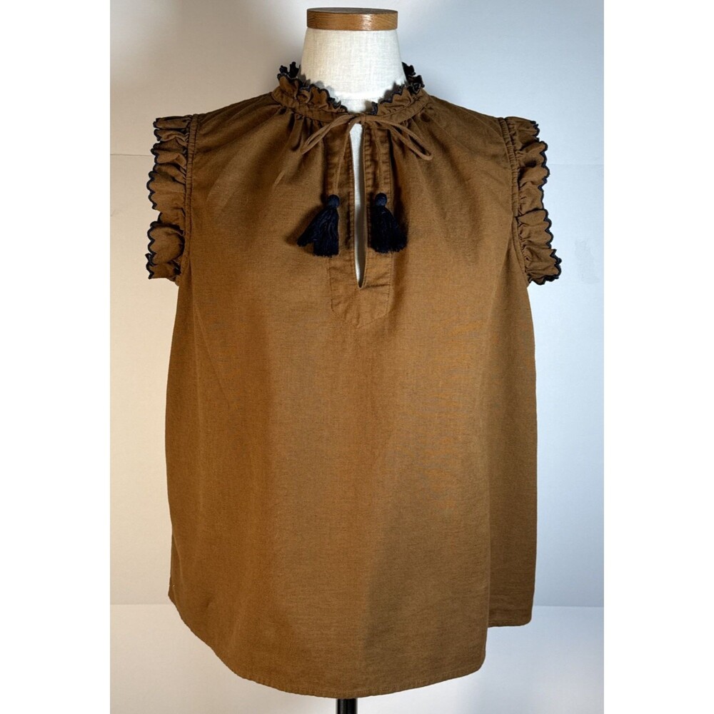 Happy X Nature Women Large Boho Tassel Flutter/Ruffle Sleeve Blouse Top Hemp